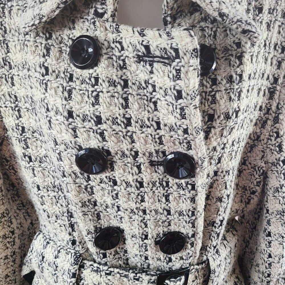 Via Spiga Wool Blend Mid Length Lined Belt Black/Cream Coat Jacket Women's Large - Picture 2 of 16